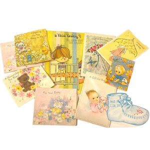 Vintage 1960s 9 Baby Shower Greeting Cards and 8 Envelopes Lot Ephemera Journal